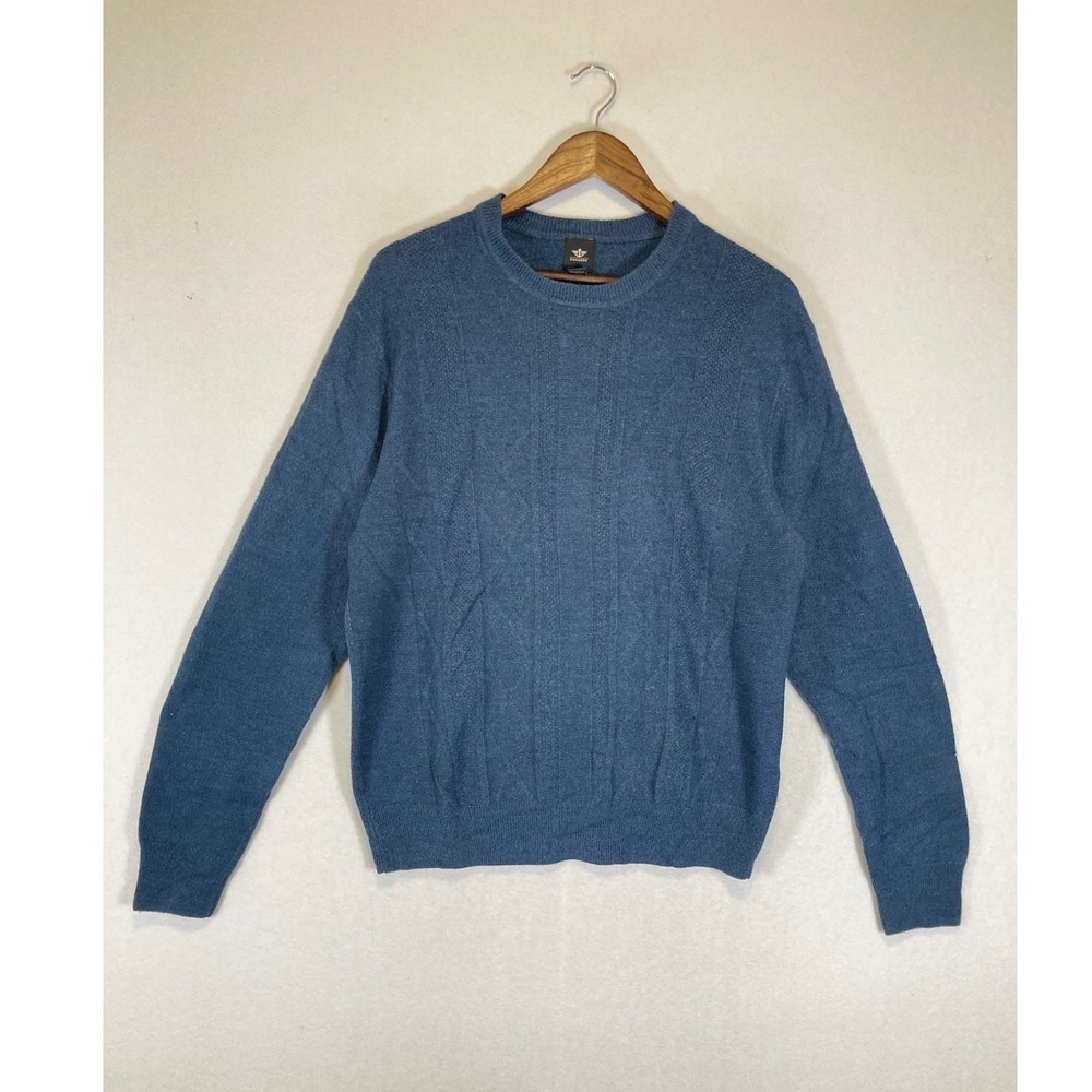 Preppy Dockers Mens Size Medium Blue Diamond Cable‎ Knit Crewneck Sweater
